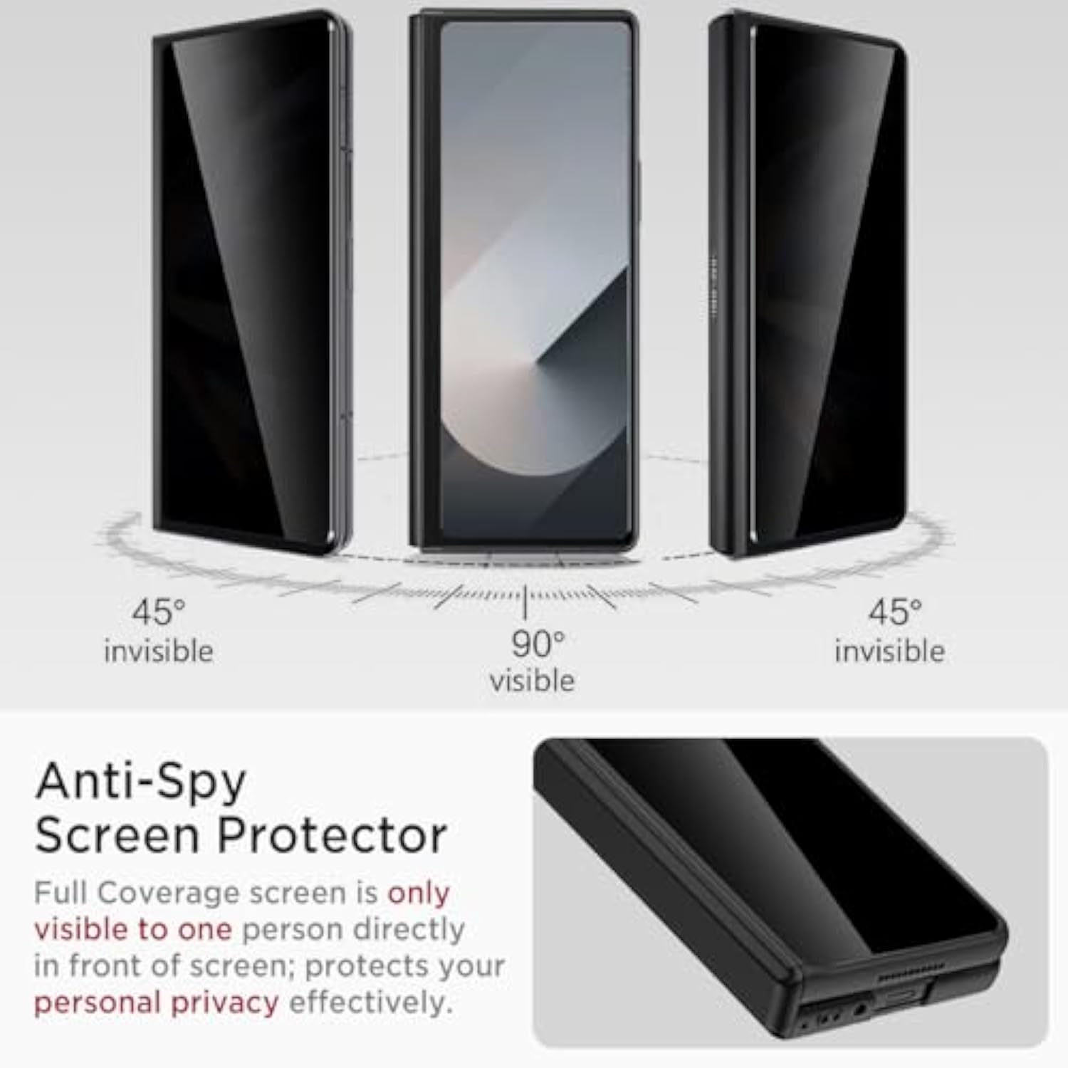 Miimall for Samsung Galaxy Z Fold 6 Case with Privacy Screen Protector, [Anti Spy] Built-in Adjustable Kickstand & Magnetic Hinge Protection Full-Body Protective Case for Galaxy Z Fold 6 5G Black