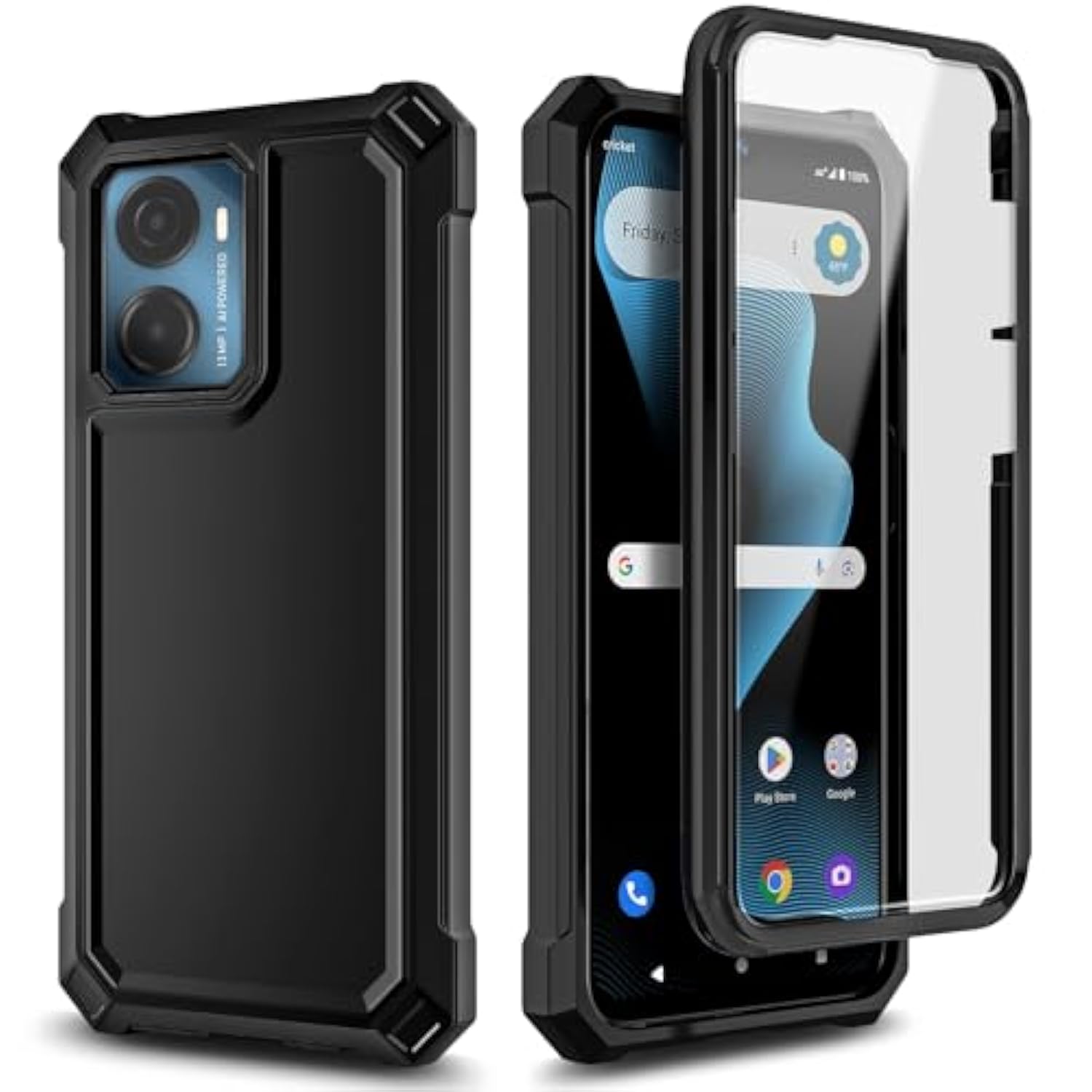 For Cricket Magic 2 5G Case (2024), At&T Propel 2 5G With [Built-In Screen Protector], [9Ft Military Grade Drop Tested] Full-Body Protective Shockproof Bumper Case (Black)