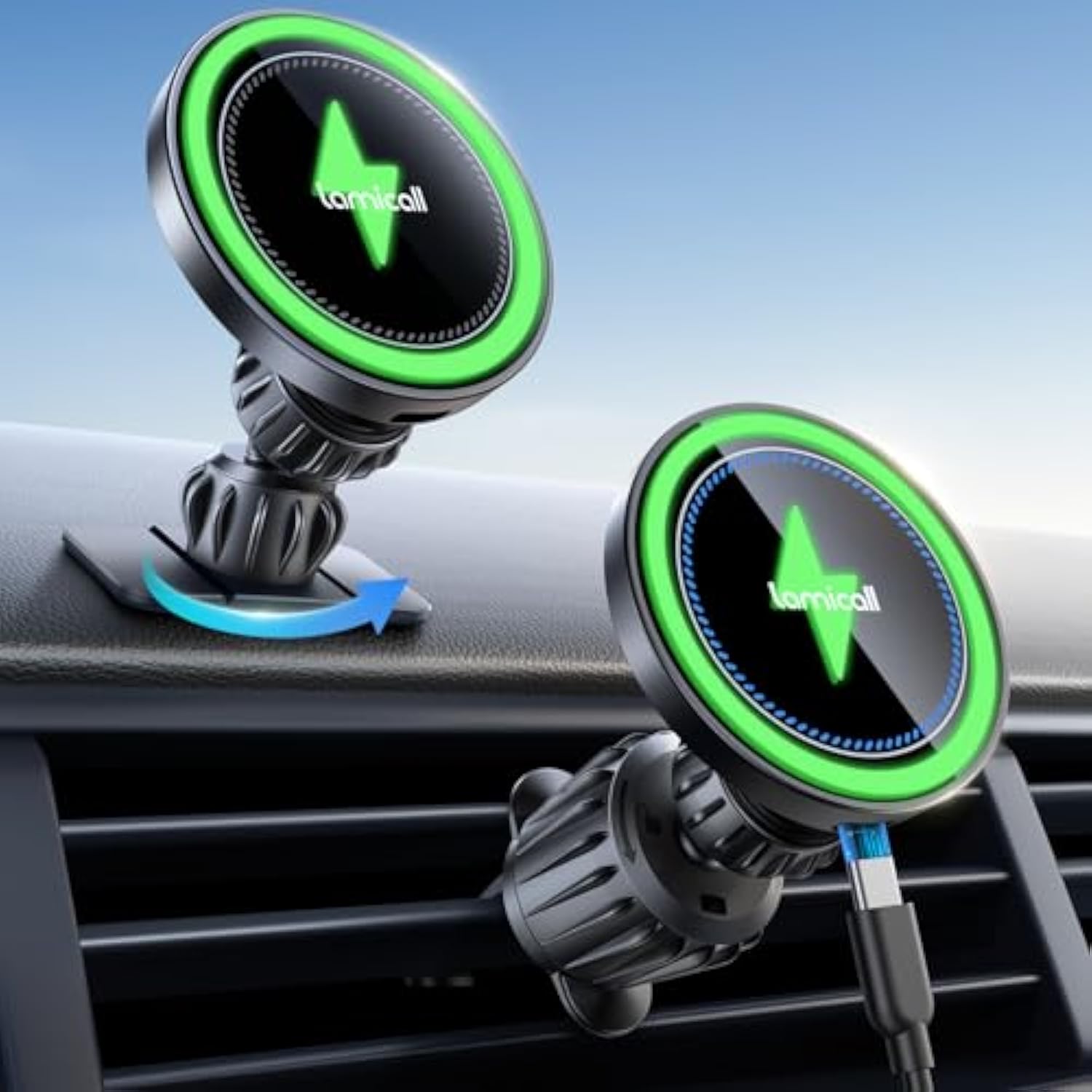 15W For Magsafe Car Mount Charger - [3-In-1 Upgraded Intelligent Chip] 360° Wireless Car Phone Holder Charger Vent Dashboard Magnetic Phone Holders For Your Car For Iphone 16 15 Pro Max