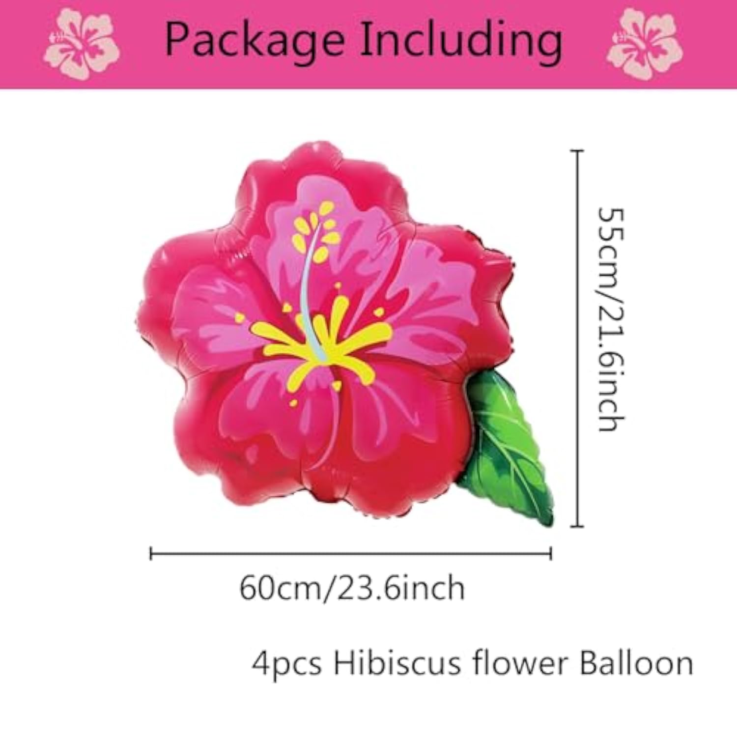4 Pcs Hot Pink Hibiscus Foil Balloons – 23.6" for Luau & Aloha Party