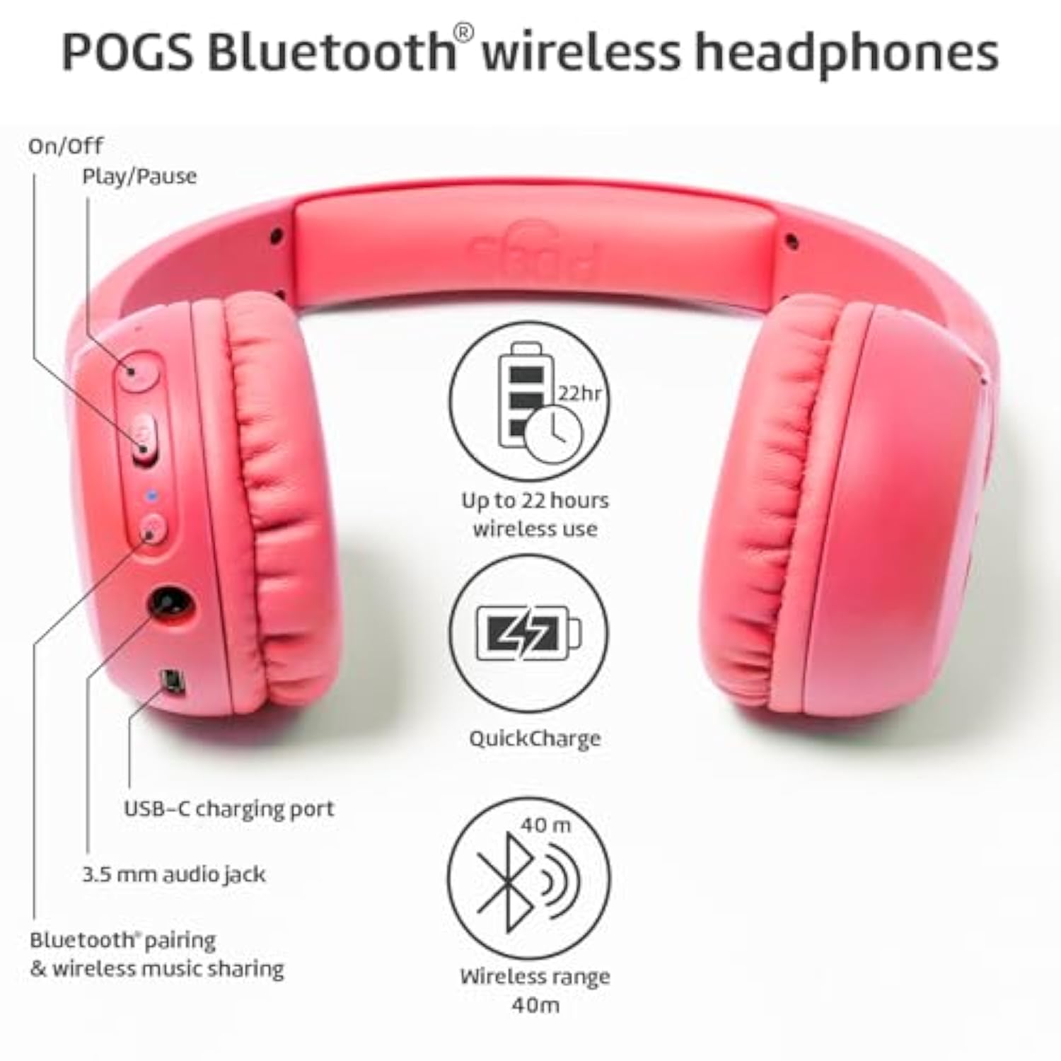 Kids Bluetooth Wireless Headphones | The Gecko 2 | Foldable, Durable Headphones For Kids 3+ | Volume Limited 85 Db, Microphone | On-Ear | Wireless Music-Sharing Function (Rgrey)