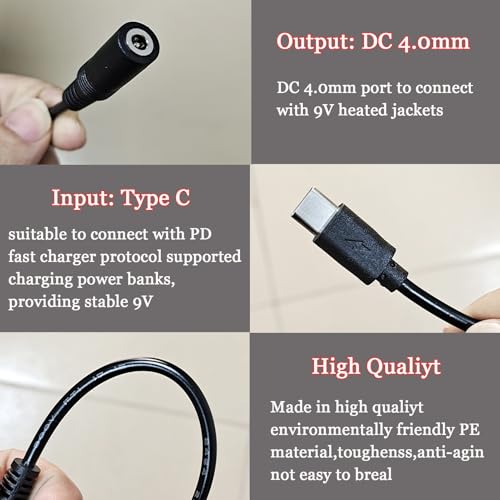 9V Heated Jacket Battery Charger Cable For 7.4V 8.4V Heated Jacket, Hoodies, Vests (Not For 12V Heated Gear)