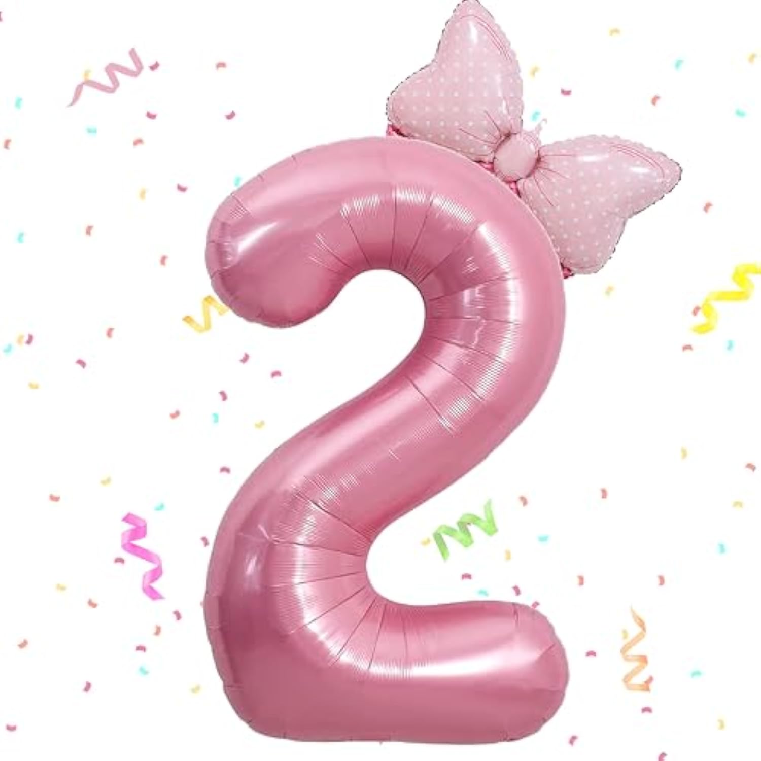 40" Pink Number 2 Balloon with Mini Bow Girls 2nd Birthday Decorations