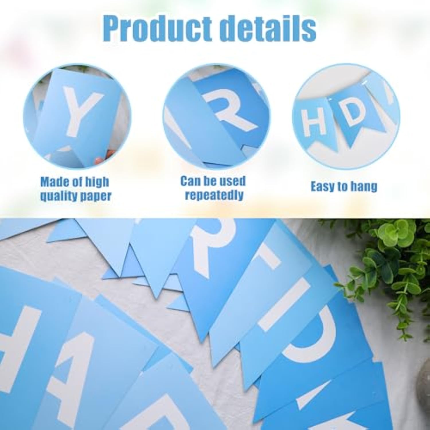 Blue Happy Birthday Banner Decoration, Happy Birthday Banner Sign Garland Wall Door Flag For Nautical Theme Diy Party Nursery Hanging Decoration