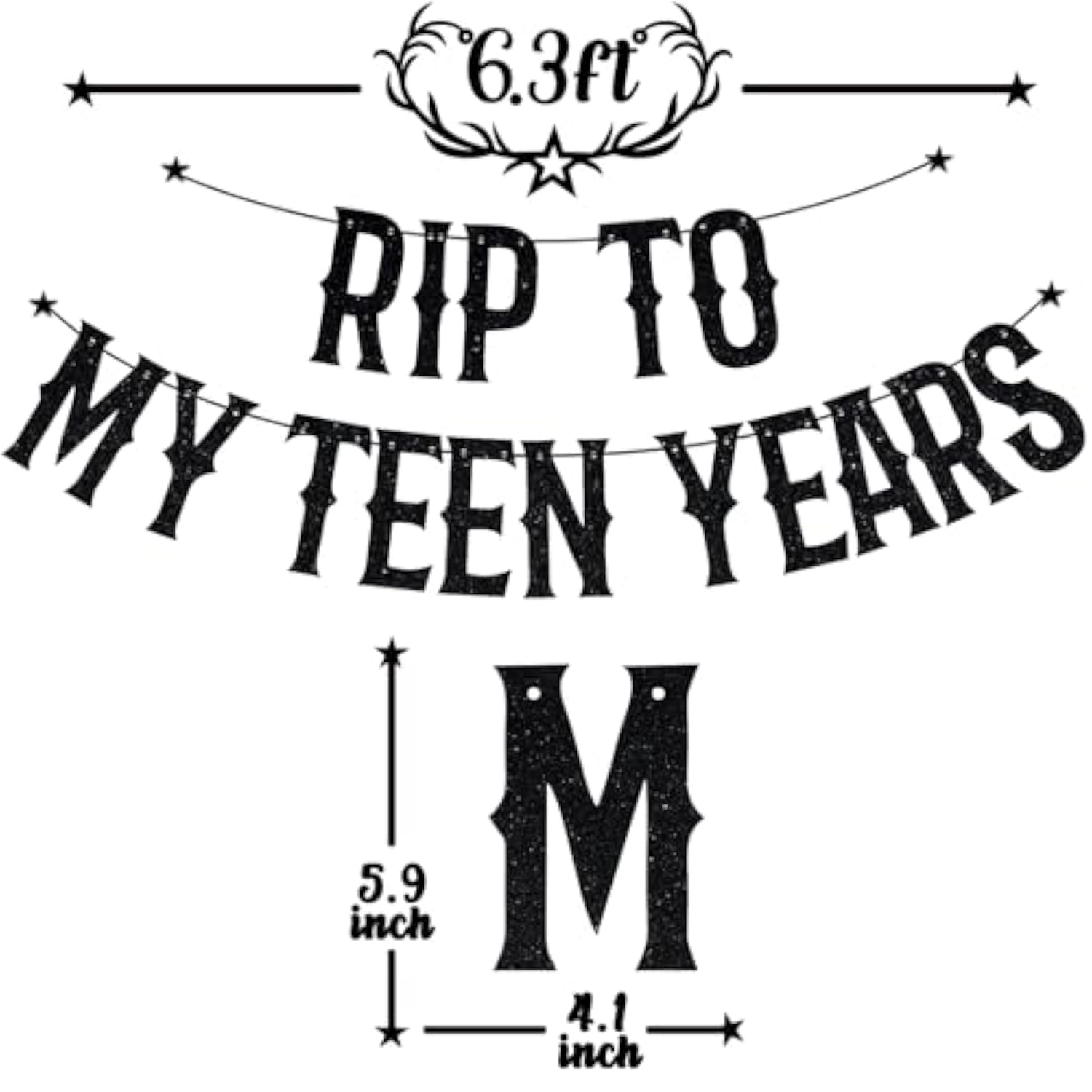 Black Glitter Rip To My Teen Years Banner, Kissing My Teens Goodbye/Cheers To 20 Years, Old English Funeral Youth Themed 20Th Birthday Party Decorations Supplies