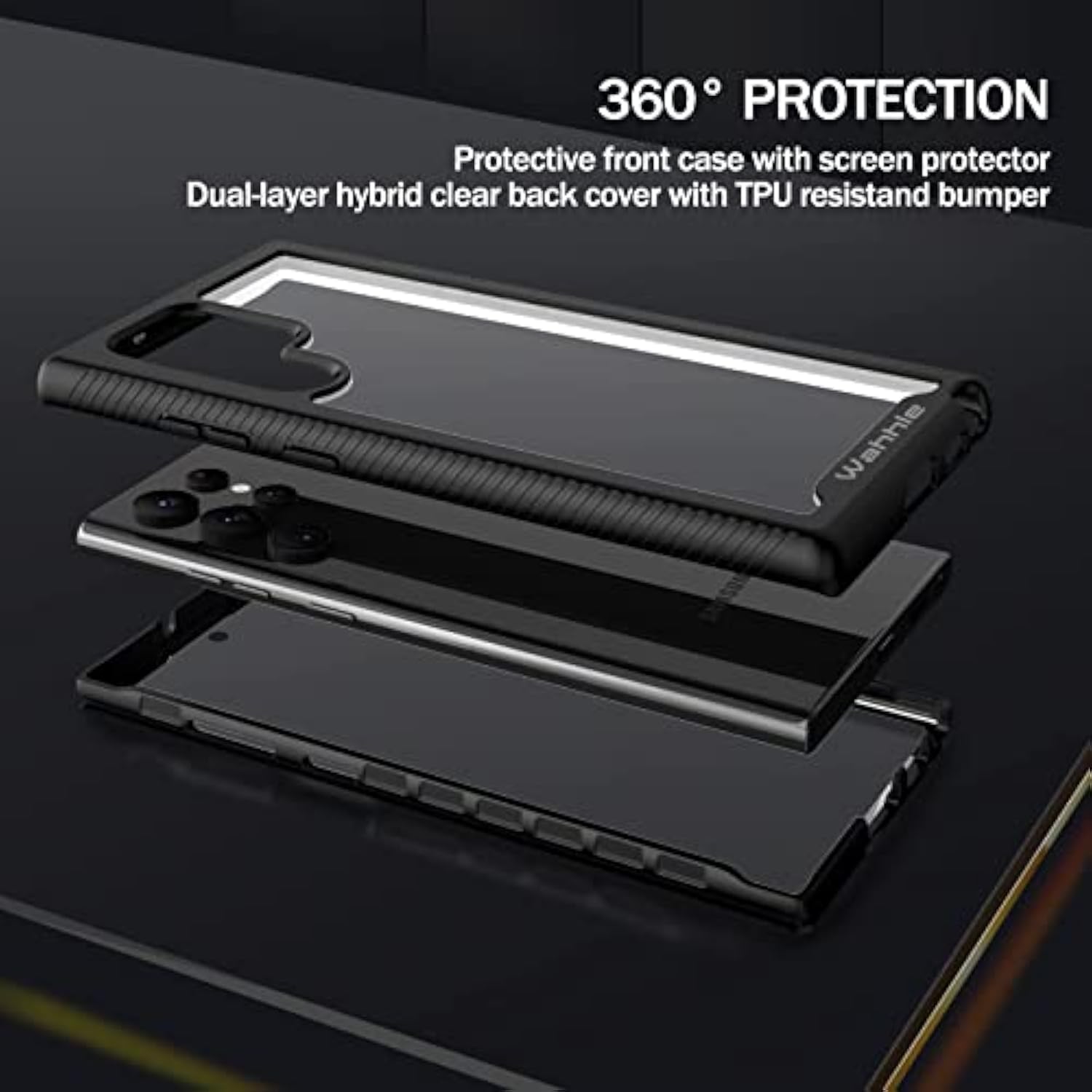 Compatible With Samsung Galaxy S22 Ultra Case, Built In Screen Protector Full Body Shockproof Slim Fit Bumper Protective Phone Cover For Samsung S22 Ultra 5G-Black/Clear