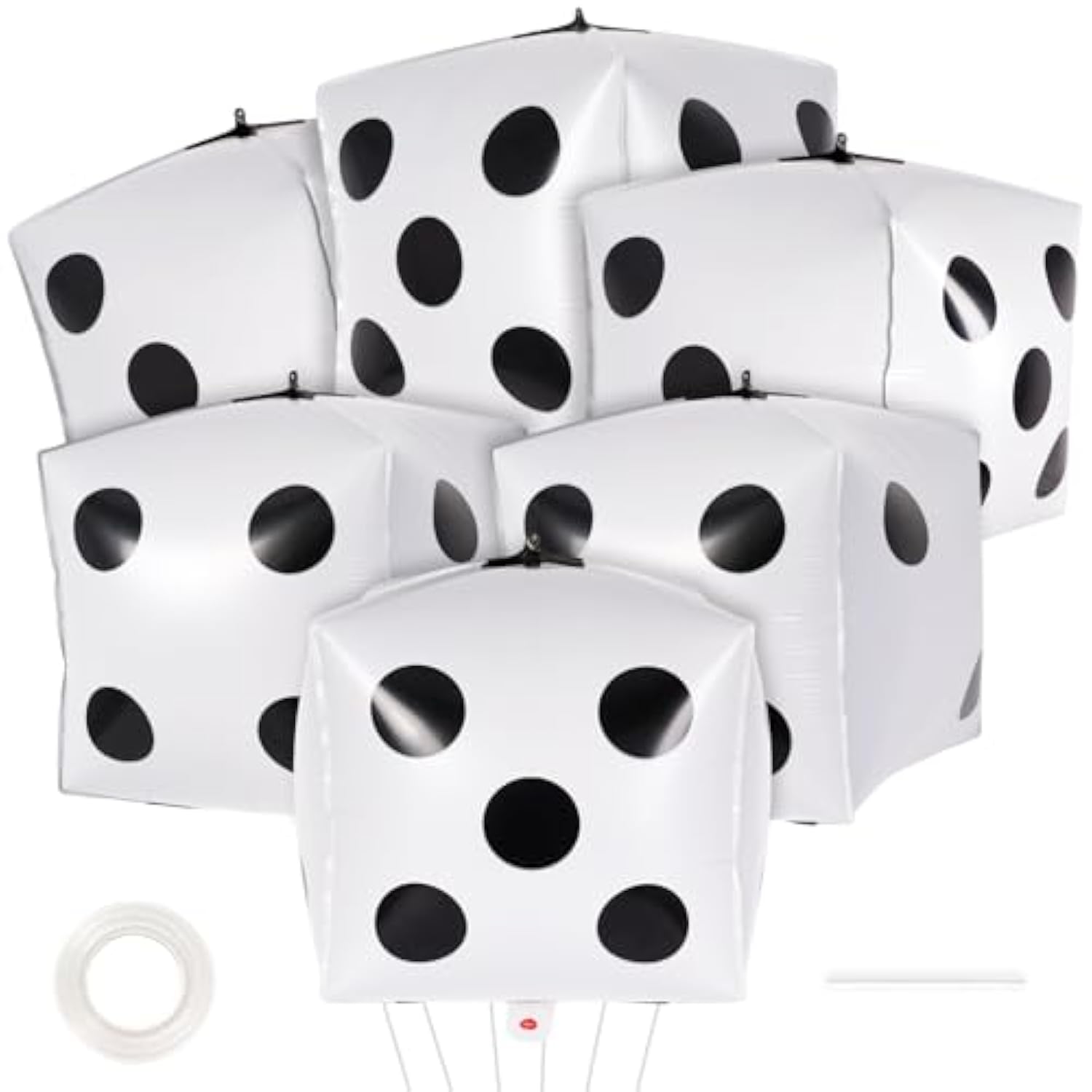 6 Pc Large 24" White Dice Balloons: Cube Foil Mylar for Game/Birthday Parties