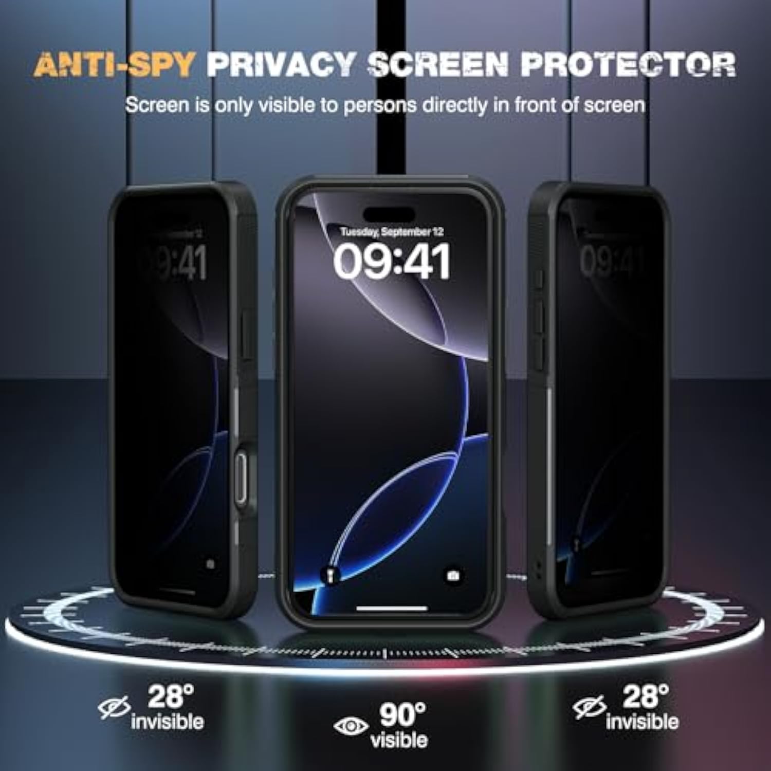 Designed For Iphone 16 Pro Max Case, [With Privacy Screen Protector] [Anti Spy] [Military Grade Drop Protection] Heavy Duty Full-Body Shockproof Phone Case, Magnetic Black