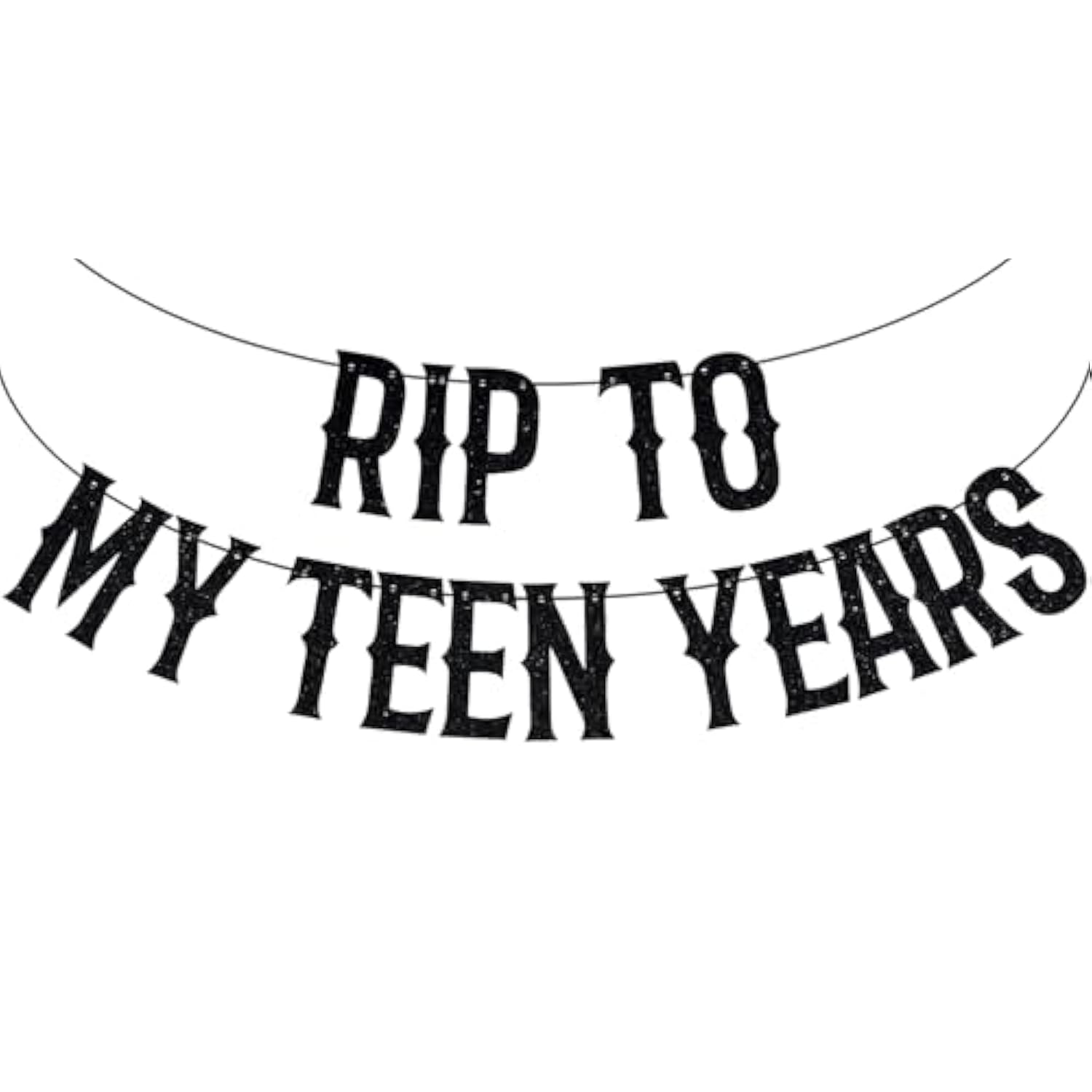 Black Glitter Rip To My Teen Years Banner, Kissing My Teens Goodbye/Cheers To 20 Years, Old English Funeral Youth Themed 20Th Birthday Party Decorations Supplies