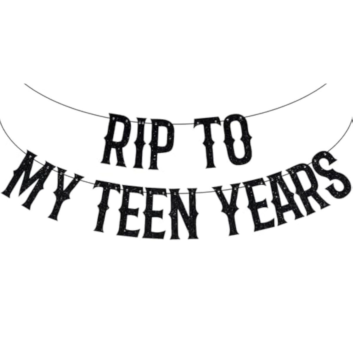 Black Glitter Rip To My Teen Years Banner, Kissing My Teens Goodbye/Cheers To 20 Years, Old English Funeral Youth Themed 20Th Birthday Party Decorations Supplies
