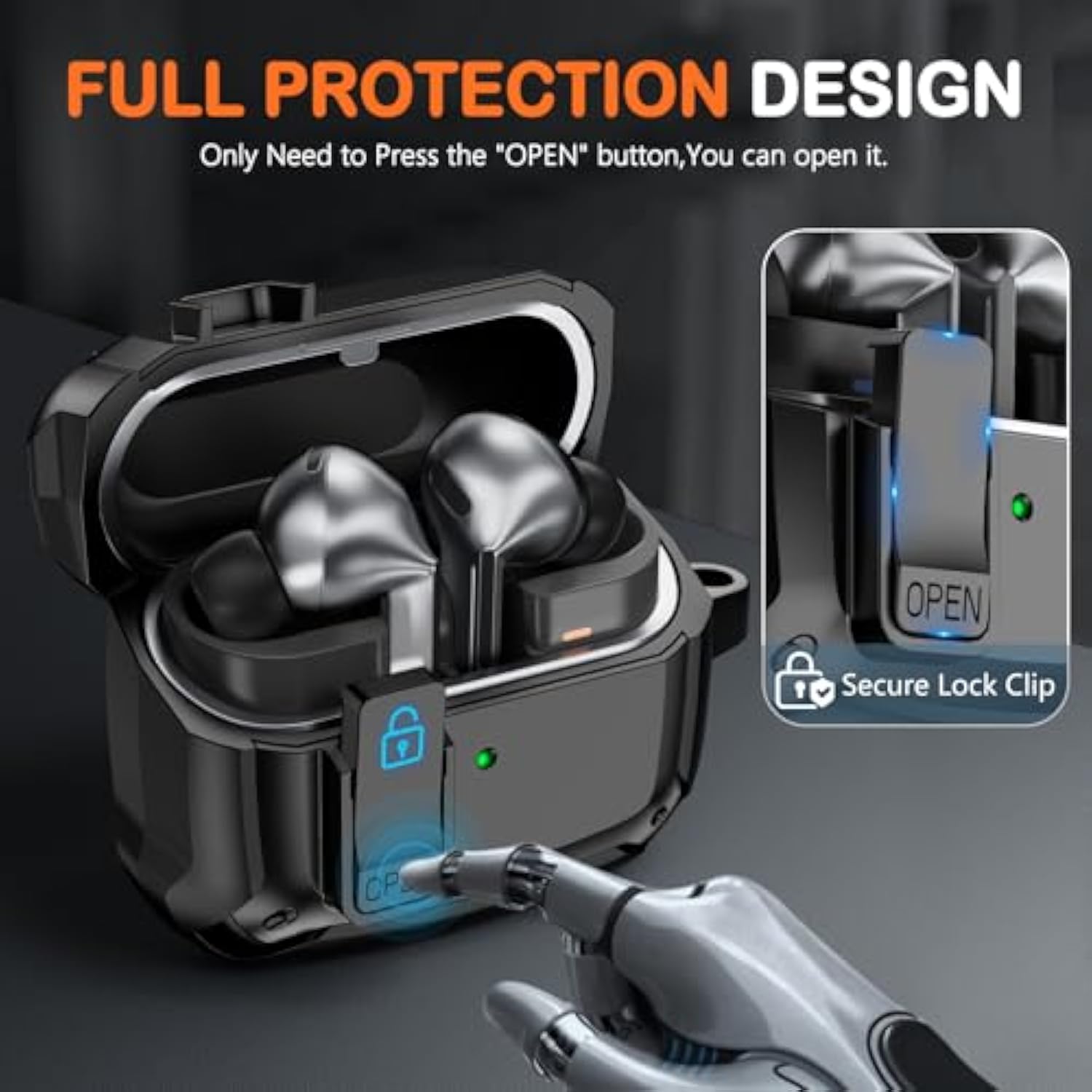 Compatible With Samsung Galaxy Buds 3 Case & Galaxy Buds 3 Pro Case,Full Body Shockproof Hard Shell Protection Design,With Secure Lock Clip & Cleaning Kit -Black