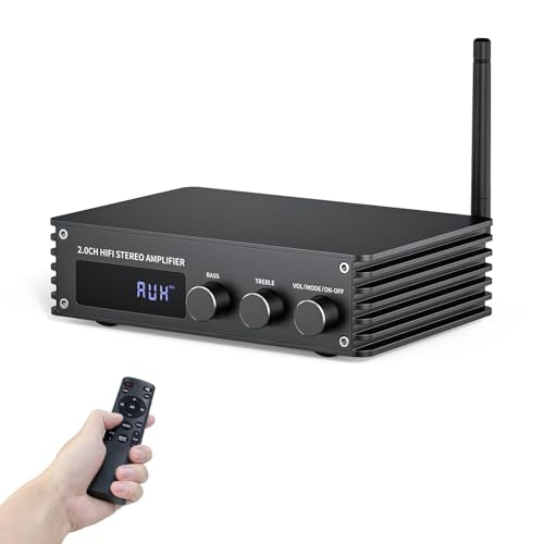 Bluetooth Audio Stereo Amplifier, 200W Dual Channel Mini Hi-Fi Stereo Receiver, 2.0CH Power Amp w/HDMI(ARC), Opt, Coax, USB, RCA for Home Speakers