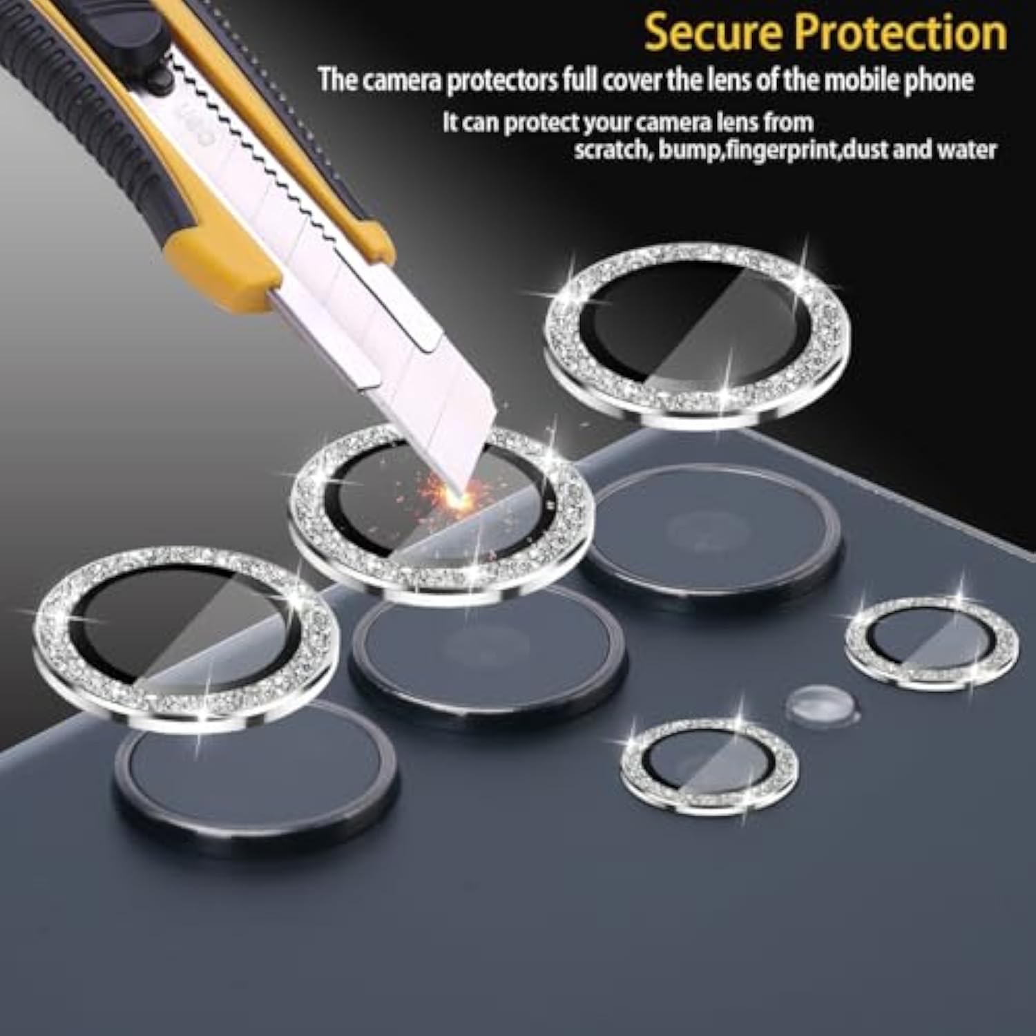 Camera Lens Protector For Samsung Galaxy S25 Ultra, Tempered Glass Lens Protector Aluminum Alloy Ring Camera Cover Fits For Samsung Galaxy S25 Ultra Glitter Silver