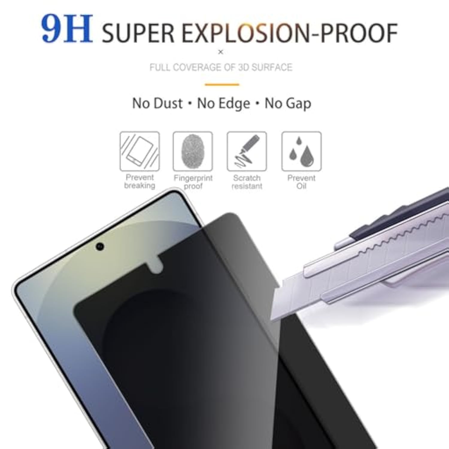 [3+3 Pack Privacy Screen Protector+Camera Lens Protector For Samsung Galaxy S25 Ultra[Anti-Spy Tempered Glass] [Fingerprint Unlock Support], Anti-Scratch, Easy Install 9H Protective Glass