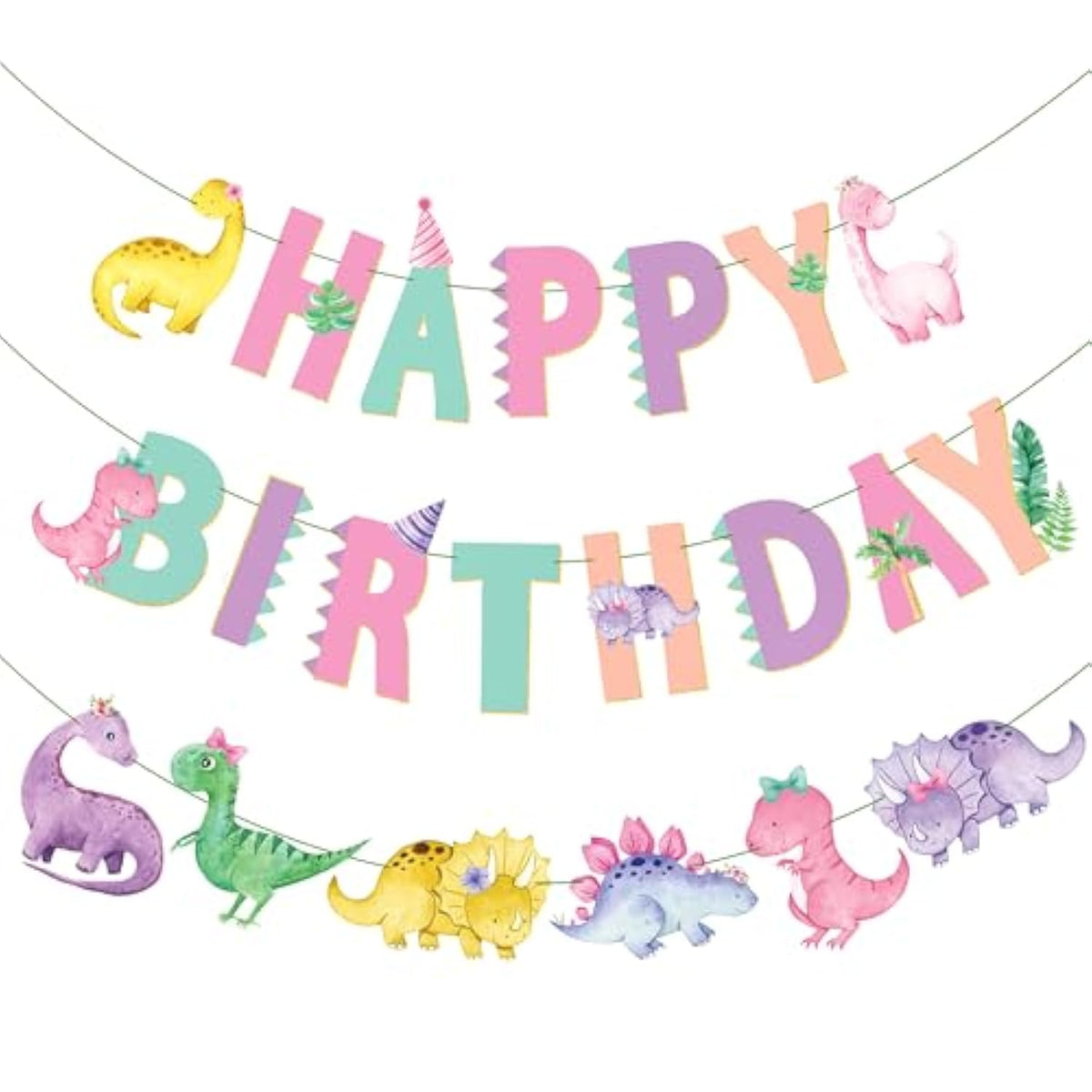 Dinosaur Birthday Party Banners 3Pcs Pastel Dinosaur Birthday Decorations For Girls Dino Theme Party Decorations Baby Shower Supplies