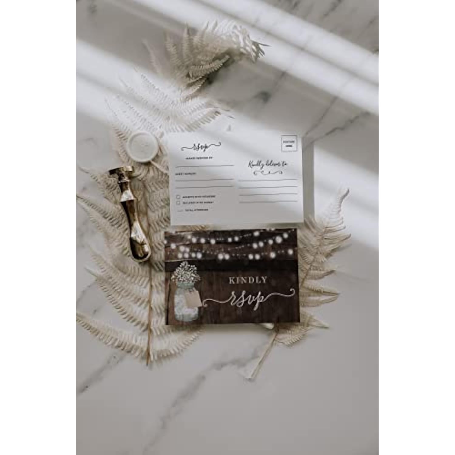 50 Rustic Mason Jar Rsvp Postcards For Wedding, Response Cards, Reply Cards Perfect For Bridal Shower, Rehearsal Dinner, Engagement Party, Baby Shower