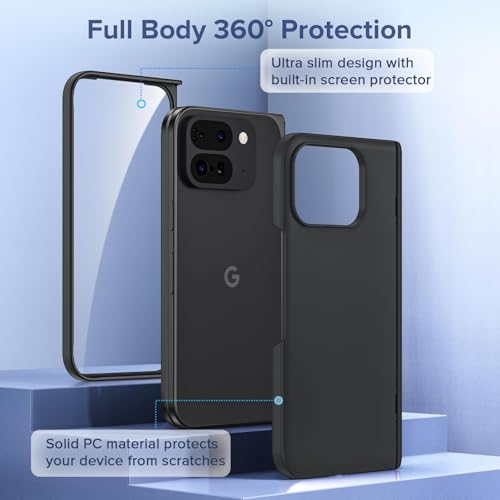 for Google Pixel 9 Pro Fold 2024 Case with Built-in Screen Protector[Anti-Scratch][Hinge Protection] Slim Fit Shockproof Full Body Protective Cover