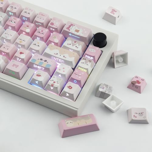 Pbt Keycaps - Side Printed Keycap Set,136 Keys Shine Through Meow Meow Squad Custom Cat Keycaps, Cherry Profile Keyboard Keycaps For Cherry Mx Switches Mechanical Keyboards