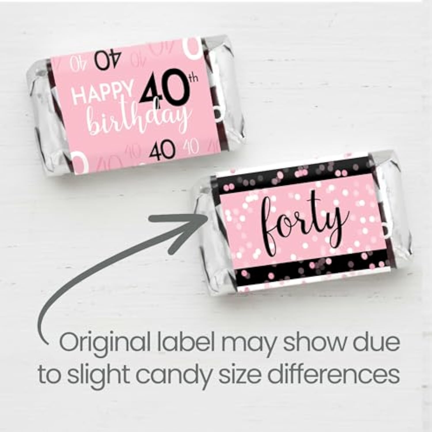 Pink, Black, And White 40Th Birthday Party Mini Candy Bar Wrappers - 42 Count, Pink Birthday Decorations For Women