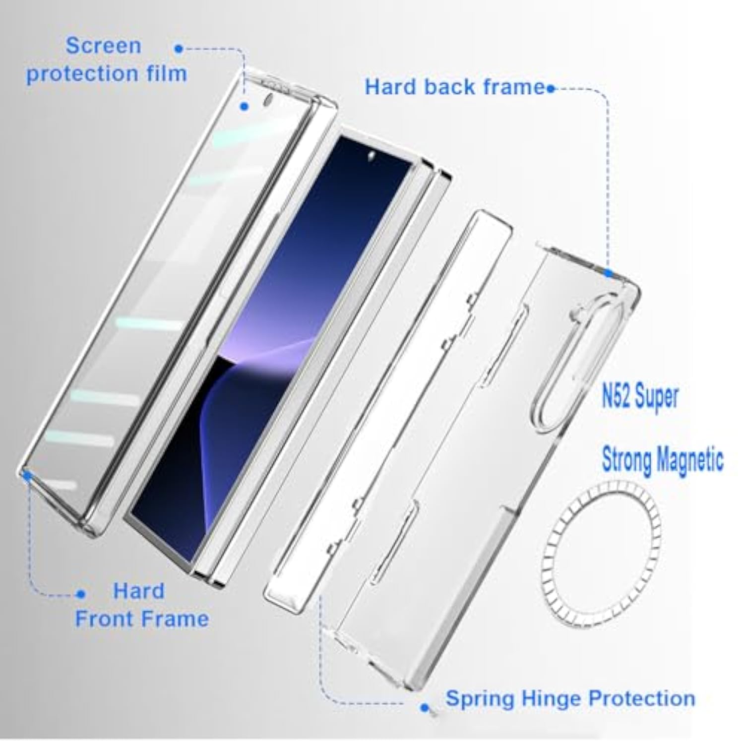 For Galaxy Z Fold 7 Case Compatible With Magsafe, Bulit-In 9H Screen Protector & Spring Hinge Protection Anti-Yellowing Strong Magnetic Slim Thin Phone Cover For Samsung Galaxy Z Fold7 (Clear)