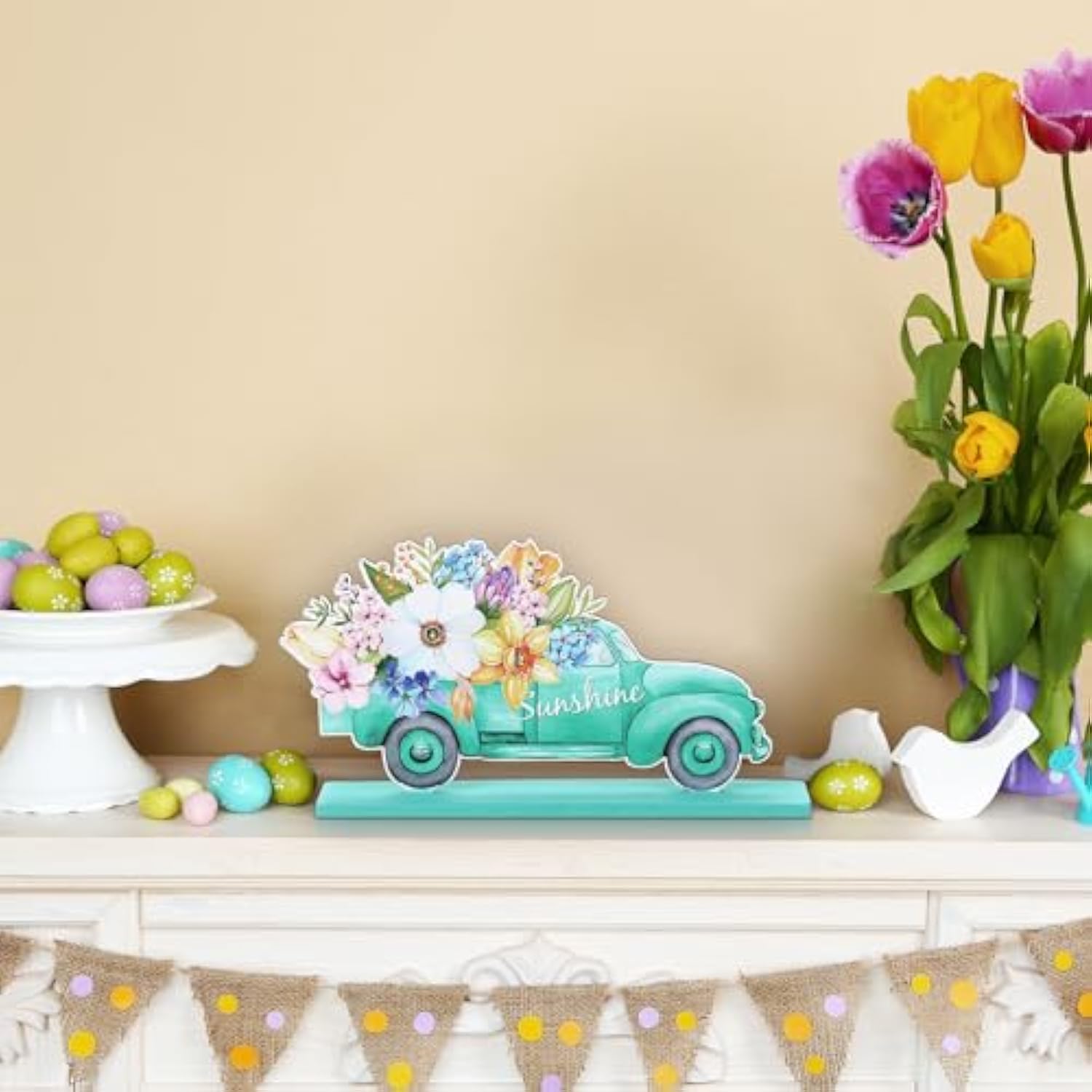 6 Pieces Spring Wooden Table Centerpiece Decoration Flower Gnome Table Signs Farmhouse Spring Wood Tabletop Decor For Easter Party Holidays Home Decor