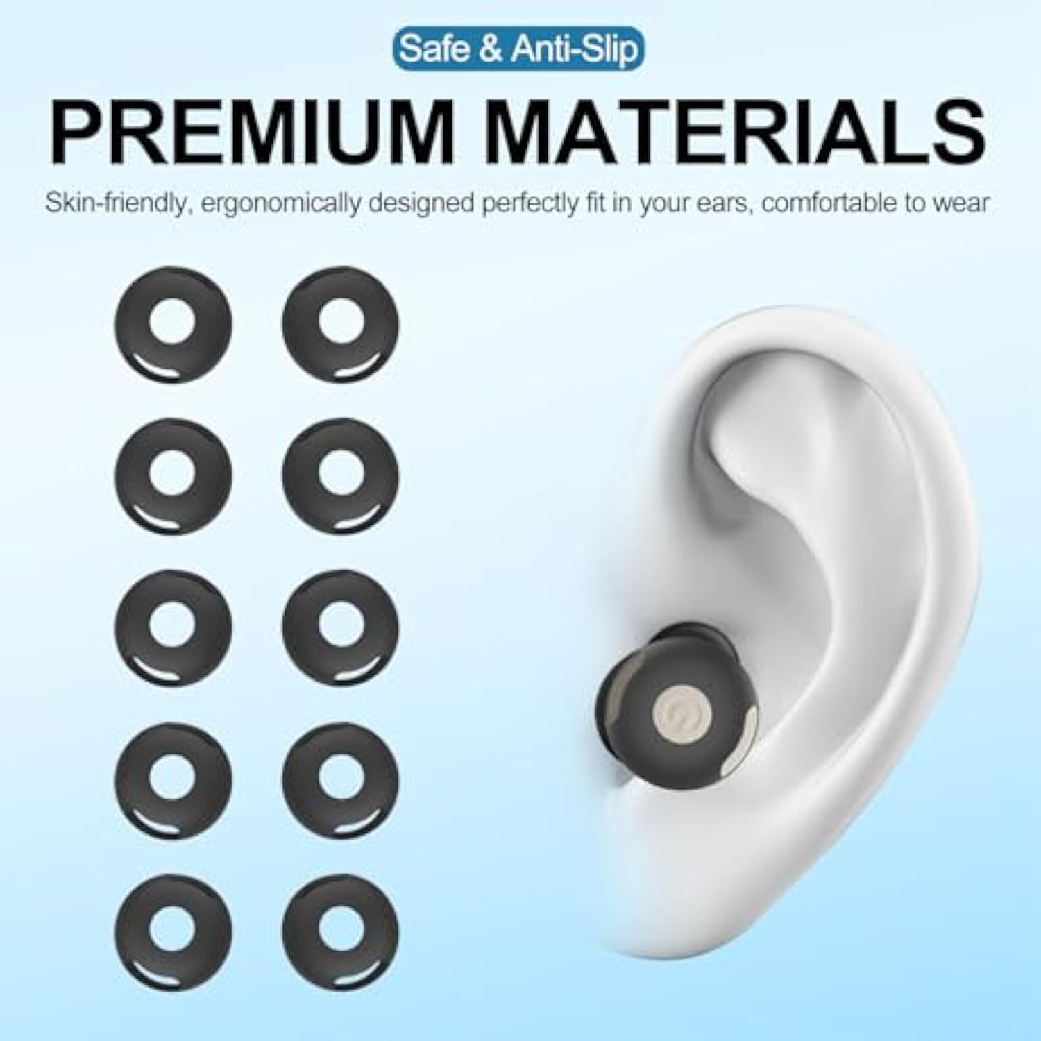 [5 Pairs] Eartips For Google Pixel Buds Pro 2 (2024), Silicone Sport Ear Tips, Anti-Slip Replacement Eartips Kit For Pixel Buds Pro 2, Fit In The Charging Case (Black*5)