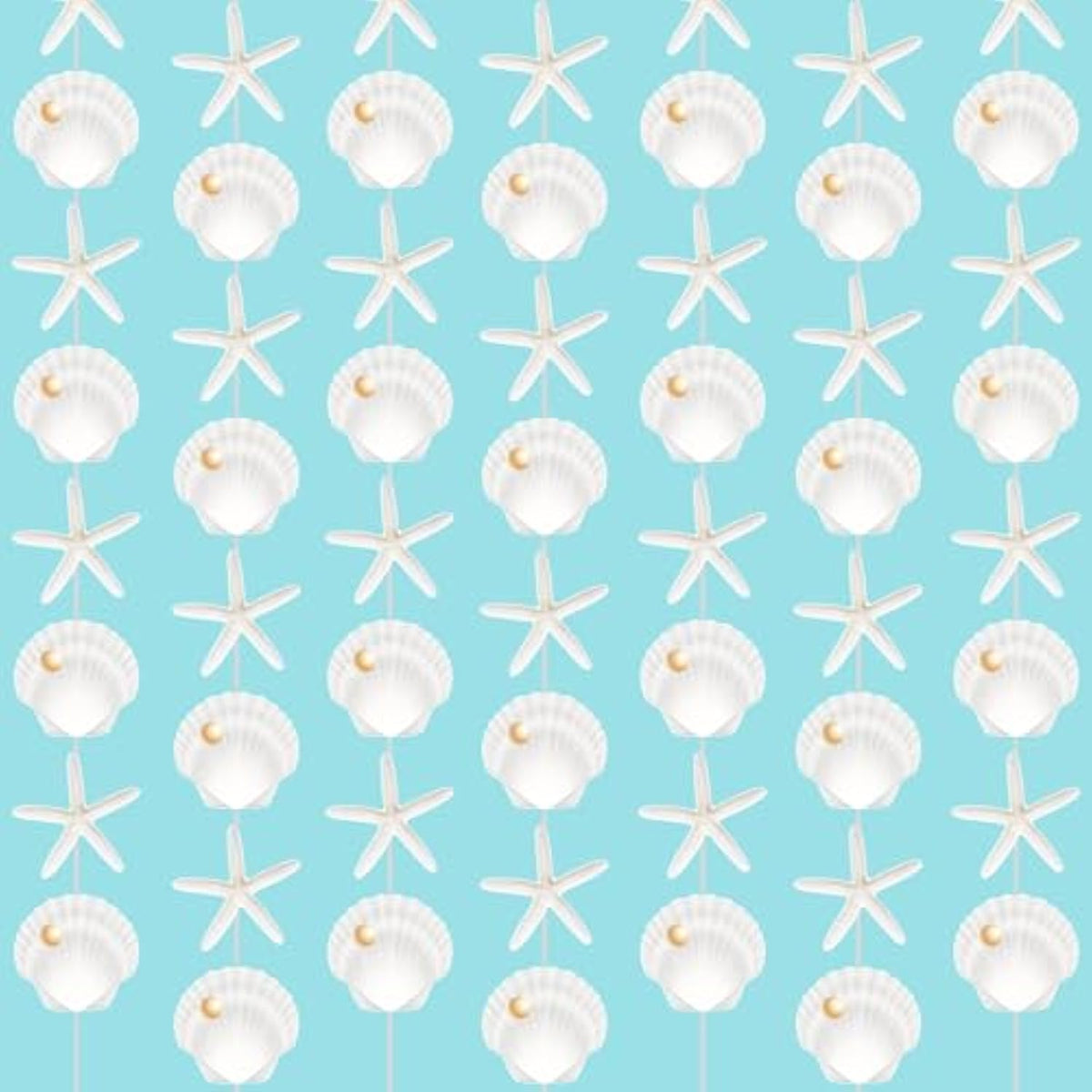 Beach Seashell Starfish Garlands 8Pcs Coastal Nautical Decorations Ocean Seashell Starfish Paper Pre-Strung Garland Banner Birthday Party Decor For Mermaid Theme Baby Shower Wedding Supplies