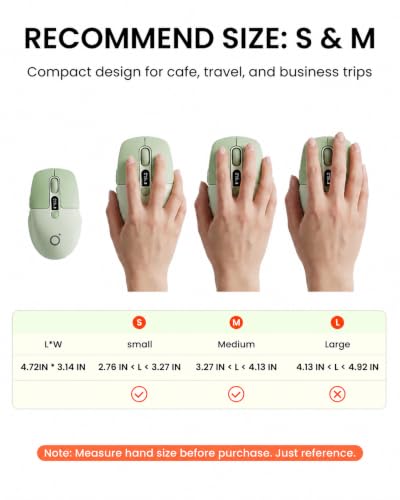 Eweadn Q1 Wireless Mouse, Bt & 2.4G Silent Mouse Quiet Click With 1600 Dpi Levels, Battery & Dpi Led Screen Display, 6 Button Small Portable Bluetooth Mouse For Laptop/Pc/Mac-Green