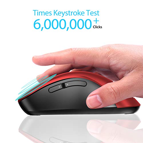 2.4G Wireless Mouse, 1400 Dpi Mobile Optical Cordless Mouse With Usb Receiver, Portable Computer Mice For Laptop, Pc, Desktop, Macbook, 5 Buttons, Red