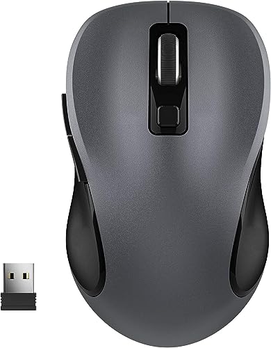 2.4G Wireless Mouse For Laptop, Ergonomic Computer Mouse With Usb Receiver And 3 Adjustable Levels, 6 Button Wireless Mice For Windows Mac Pc Notebook (Grey)