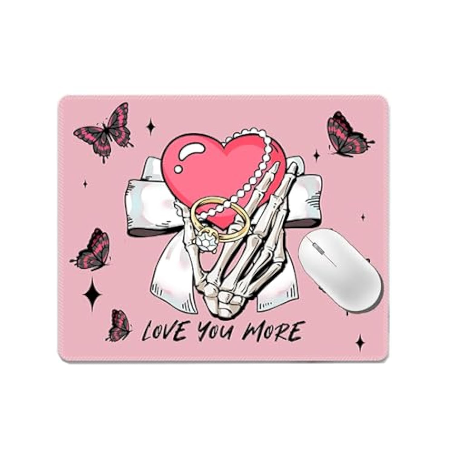 Pink Skull Mouse Pad For Desk Halloween Skeleton Gaming Mouse Pad Non-Slip Flower Butterfly Keyboard Pad Desk Pad Home Office Working Accessories 10.2 * 8.3In,(Gothic Bow)
