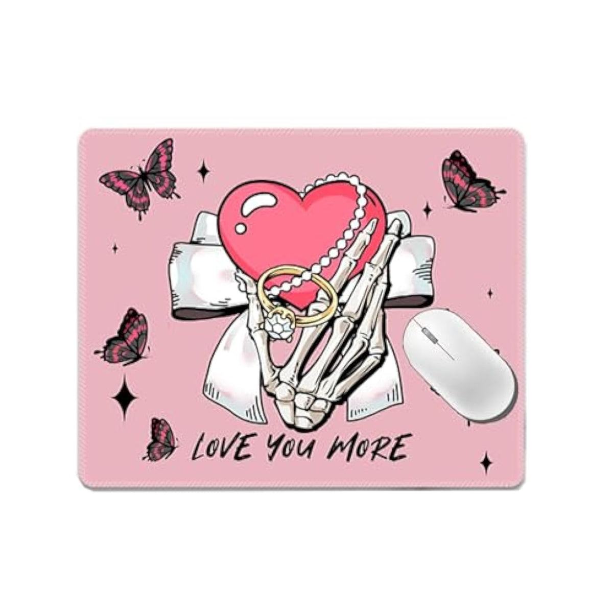 Pink Skull Mouse Pad For Desk Halloween Skeleton Gaming Mouse Pad Non-Slip Flower Butterfly Keyboard Pad Desk Pad Home Office Working Accessories 10.2 * 8.3In,(Gothic Bow)