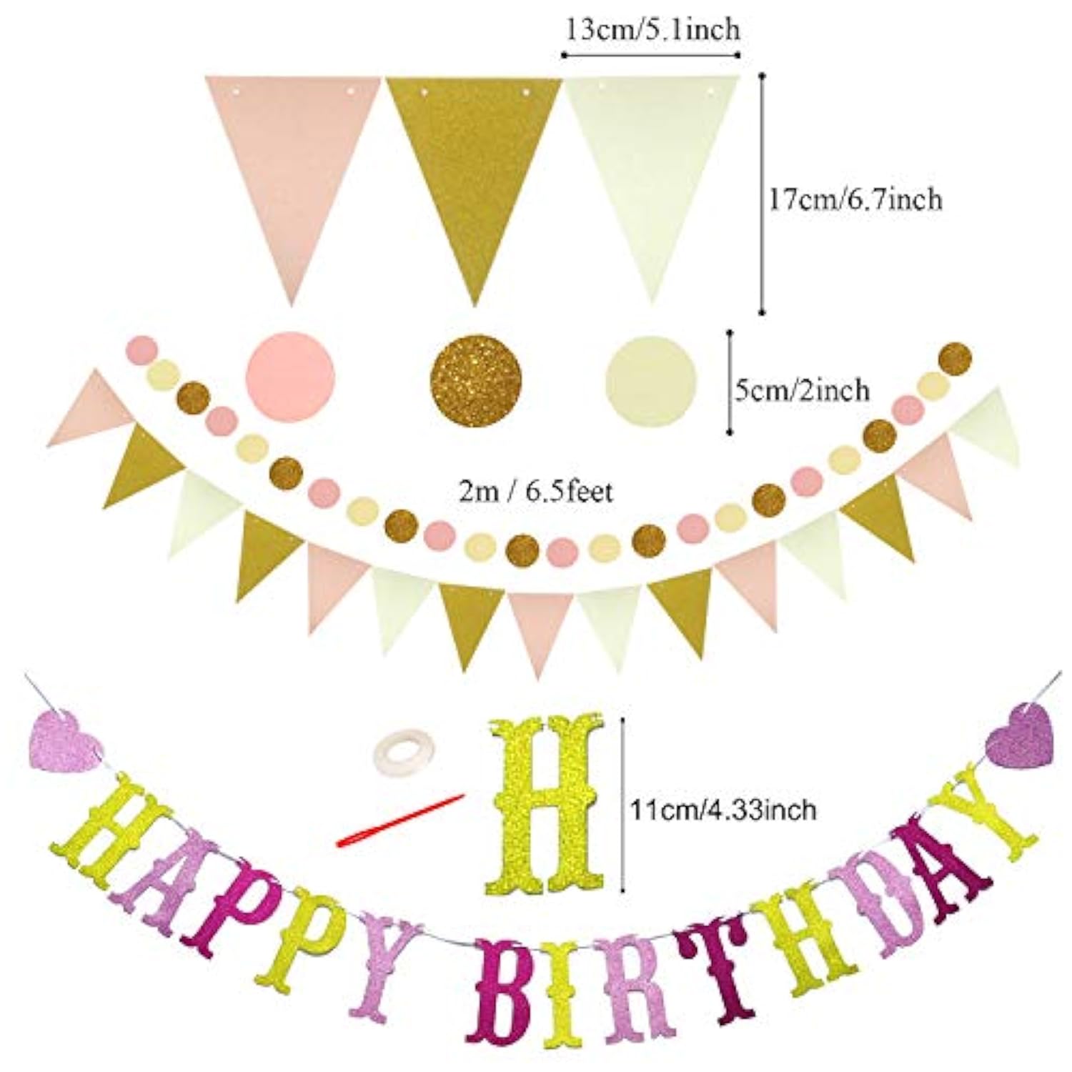 Pink Party Decorations - Happy Birthday Banner, Curtains, Paper Pompoms, Fans, Garland, Confetti Balloons