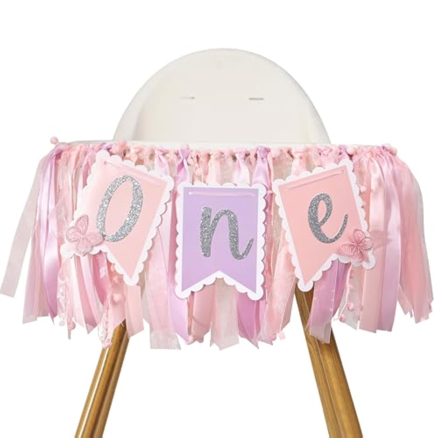 Pink Butterfly First Birthday Highchair Banner - 1St Birthday Decoration, Spring One Decor, Girls Highchair Banner, Photo Prop Cake Smash