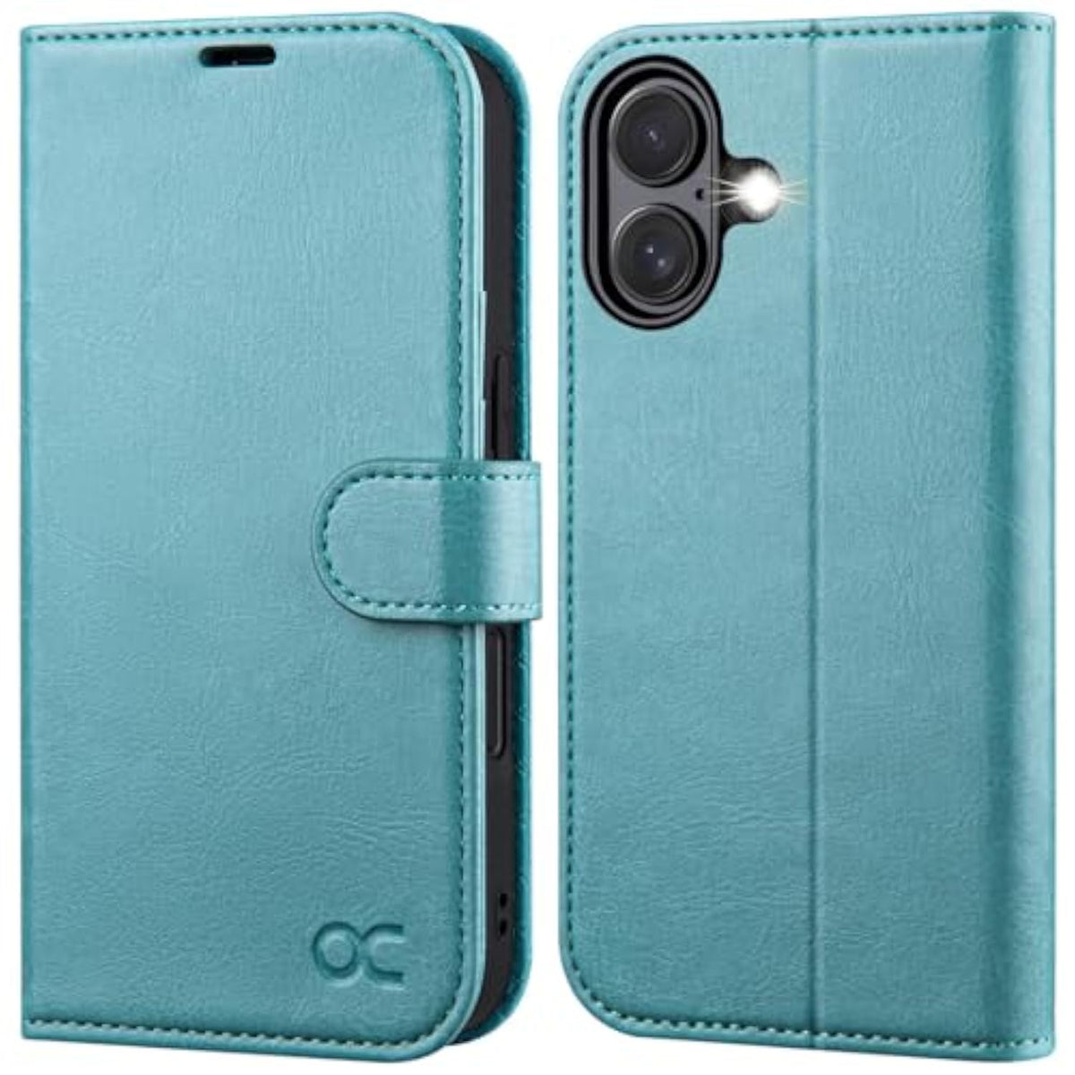 iPhone 16 Wallet Case, PU Leather Folio with Card Holders, RFID, Kickstand, Ice Blue