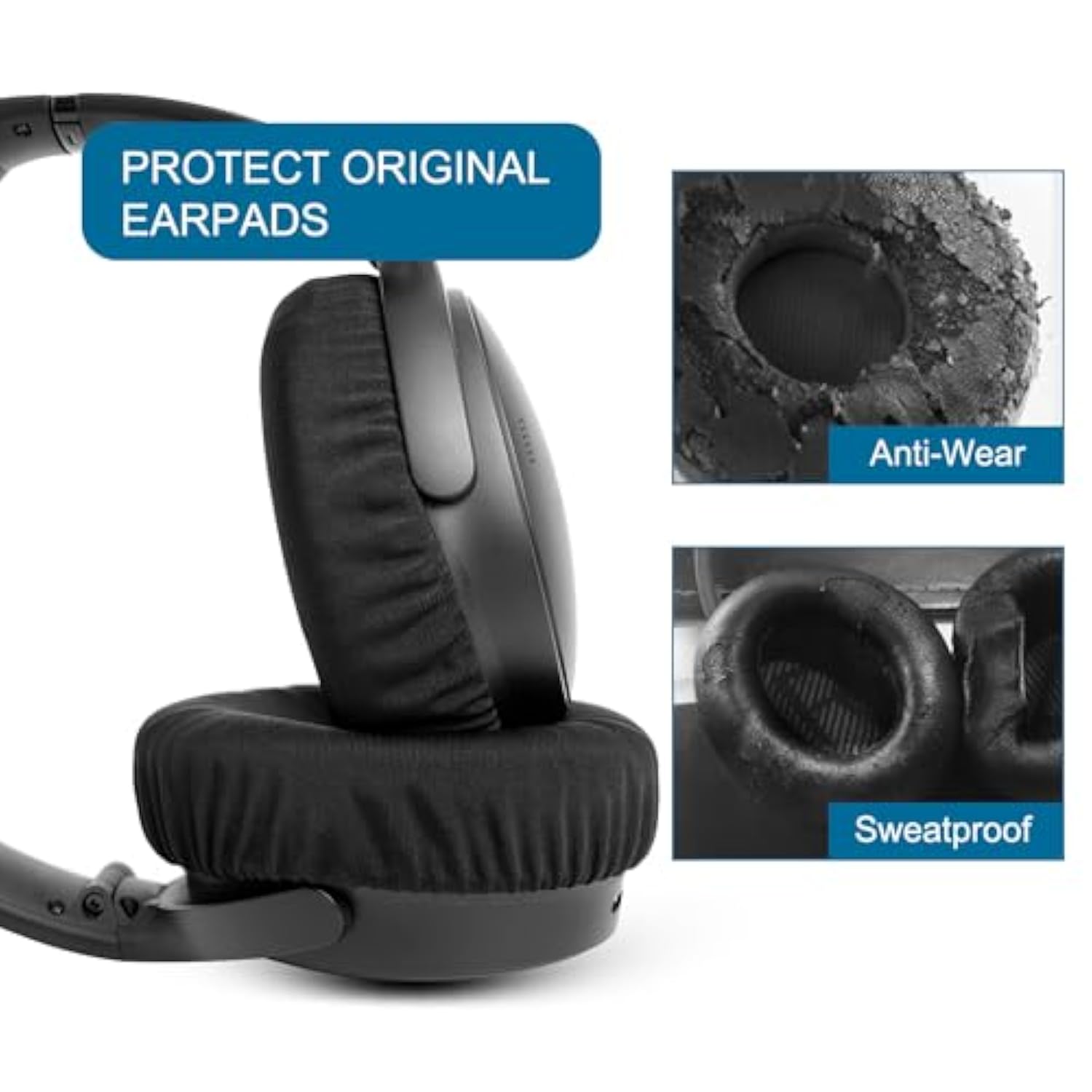 Gvoears Headphone Ear Pads Covers With Stretchable Fabric For Beats Studio 3/2 Wireless/Wired Bose Qc35 25 15 Headphones And Other Headsets With 8-11Cm(3.14" - 4.33") Ear Cushions [ 2 Pairs ] (Black)