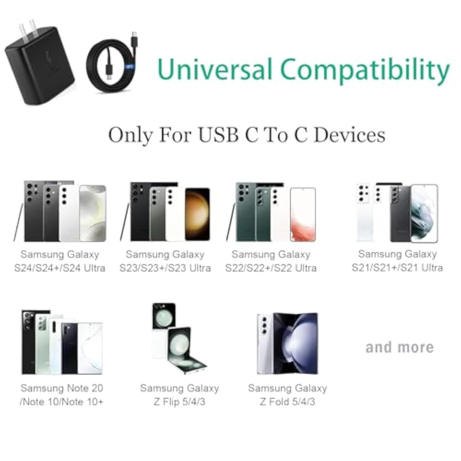 Galaxy S25 S24 Ultra 45W Super Fast Charger For Samsung Galaxy S25 Ultra/S25+ Plus/S24 Ultra/S24+ Plus/S23 Ultra/S23/S22/S21/S20, Note 20/10 5G 6.6Ft Charging Cable Cord