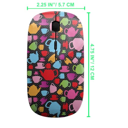 2.4Ghz Usb Wireless Mouse, High Tea Cups Teapots Pattern, Ergonomic Slim Computer Mice For Kids