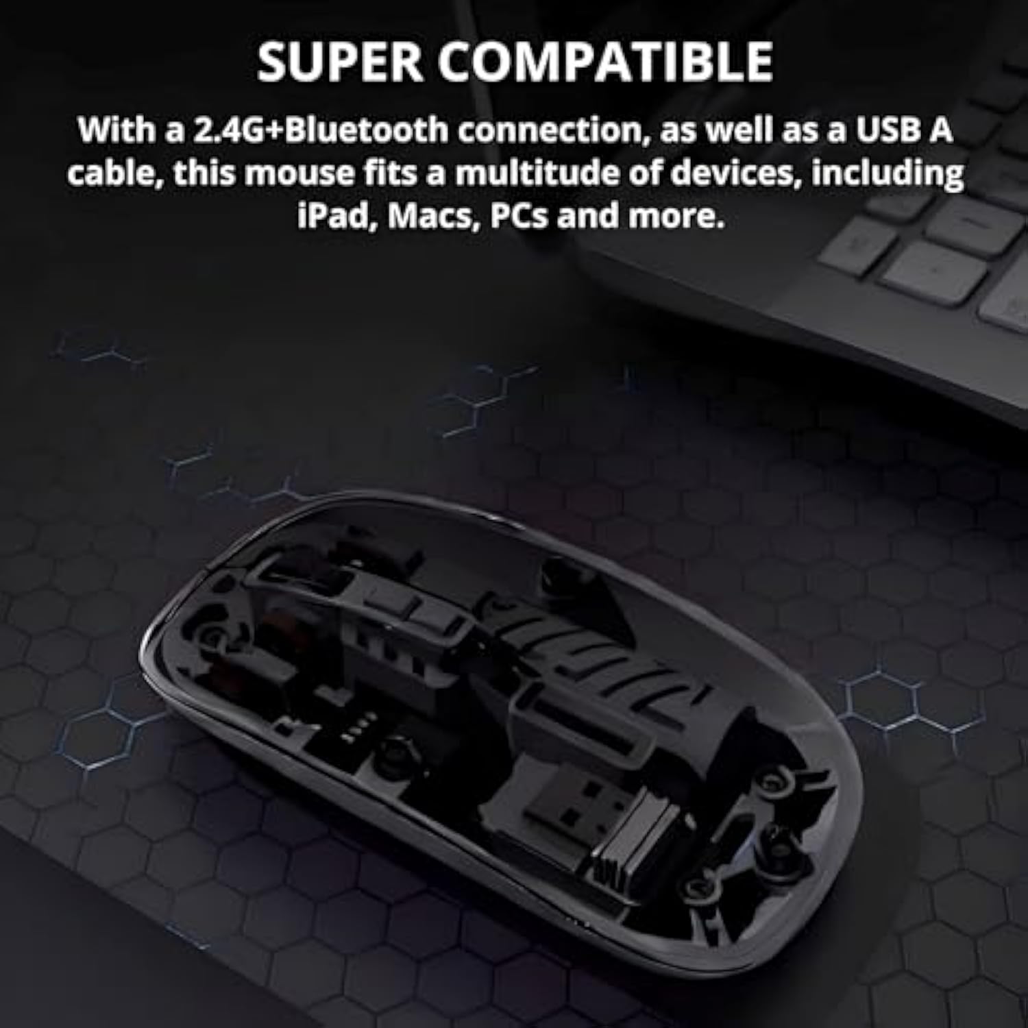 Transparent Wireless Bluetooth Mouse – Rechargeable, Slim 2.4Ghz & Bluetooth Dual Mode, 5 Buttons With Dpi Switch, Type-C Nano Usb Receiver For Laptop/Pc/Mac/Ipad/Computer (Ore Black)