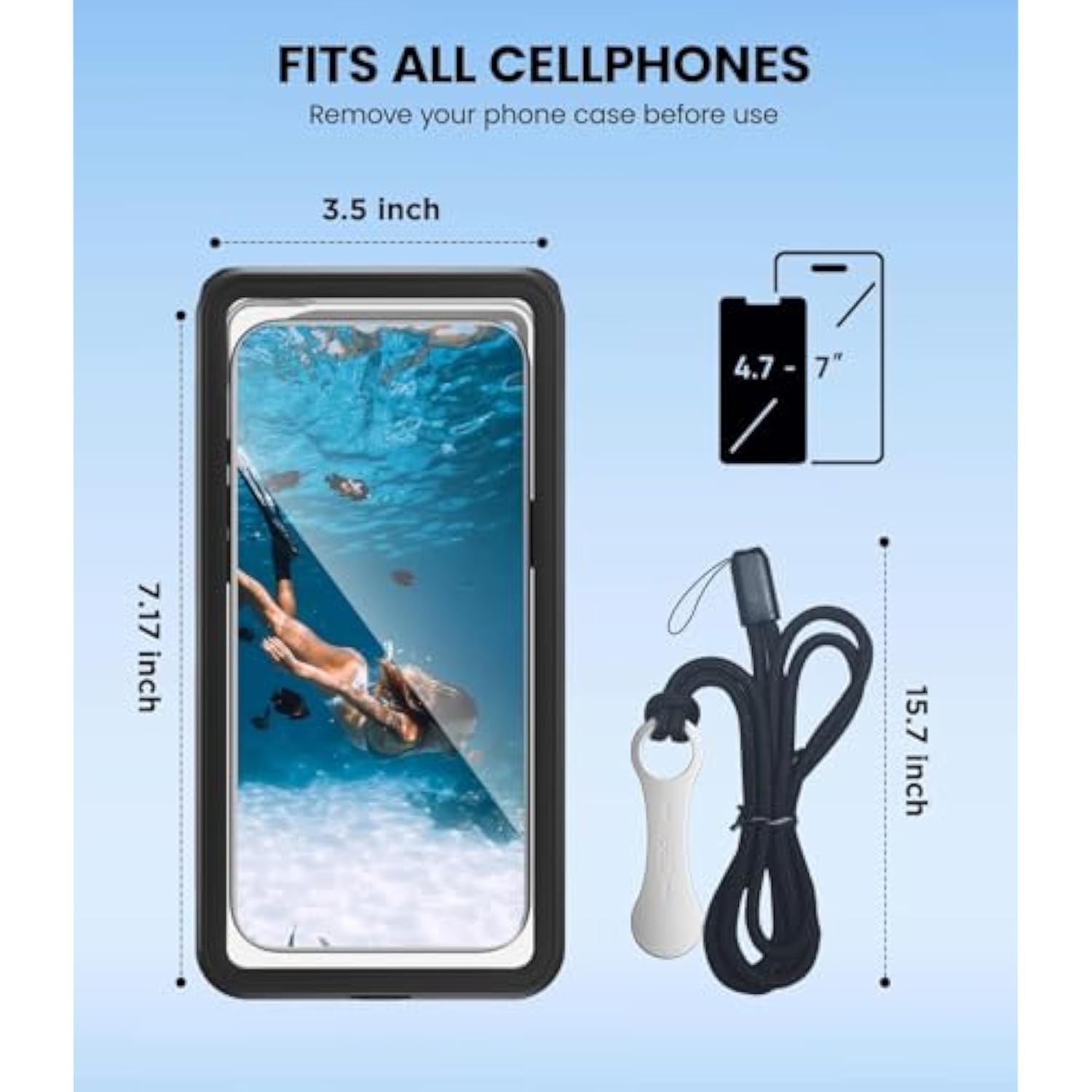 Waterproof Phone Case With Lanyard, Underwater Phone Cases For Snorkeling/Diving/Swimming/Filming, Ip68 Water Proof Touchscreen Case For All Cell Phones: Iphone/Samsung/Moto/Pixel - Black