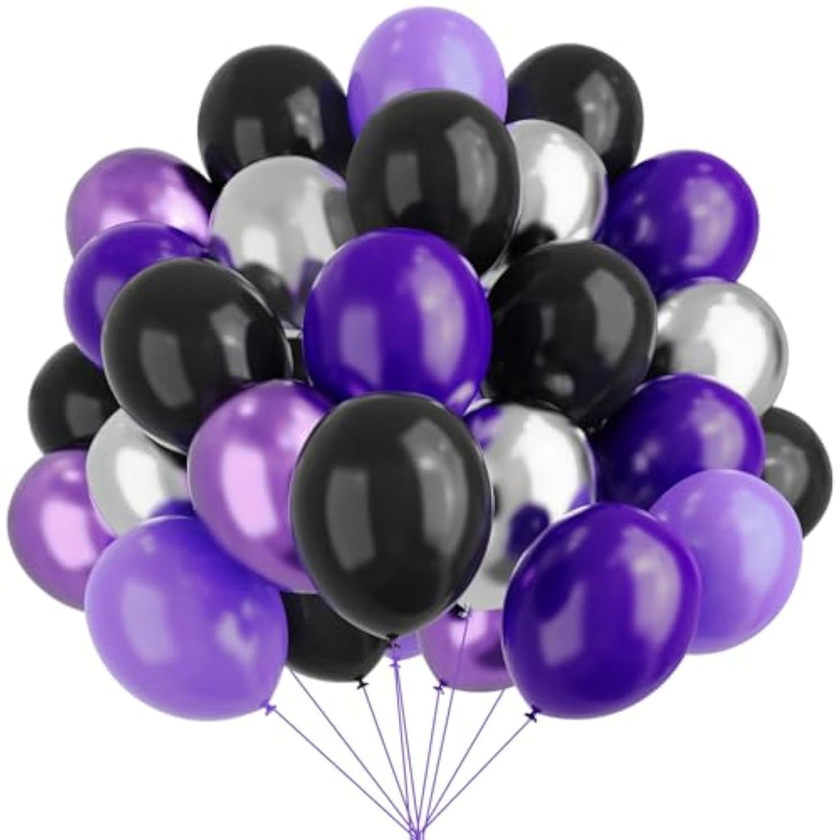 Purple And Black Balloons, 67Pcs 12 Inch Purple Black Silver Latex Balloons For Birthday Graduation Bridal Shower Halloween Party Decorations