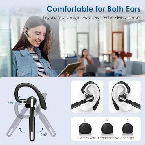 Bluetooth Headset, Wireless Bluetooth Earpiece V5.3 Hands-Free Earphones with Built-in Mic for Cell Phone/PC Tablet/Laptop Computer, Headphones for
