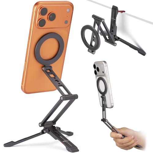 Ultra-Compact Magnetic Tripod Stand: Aluminum Phone Mount for iPhone 17/16/15/14/13/12 Pro Max, Adjustable Cellphone Holder with 1/4 Screw & Travel