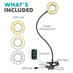 Vgc-1 Flexible Selfie Ring Light, 3 Lighting Modes, 10 Brightness Settings, Adjustable Neck, Usb Connection - Perfect For Live-Streaming, Makeup Tutorials, Vlogging, Tiktok Filming And More