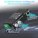 Industrial Din Rail Eoc Converter Hub, Ethernet Over Coax, 10/100Mbps Up To 1200M, 2-Port Bnc For 7-Channel Daisy Chain, 18-48V Dc, Surge Protection For Cctv Surveillance