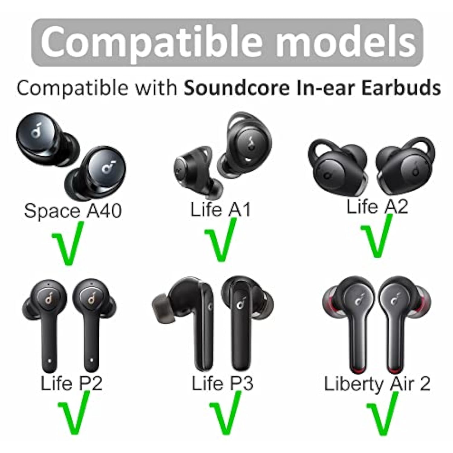Double Flange Compatible With Soundcore Space A40 Ear Tips, Noise Reduce Replacement Silicone Eartips Buds Cover Accessories Compatible With Soundcore Life P3 A1 Space A40 - S/M/L Black