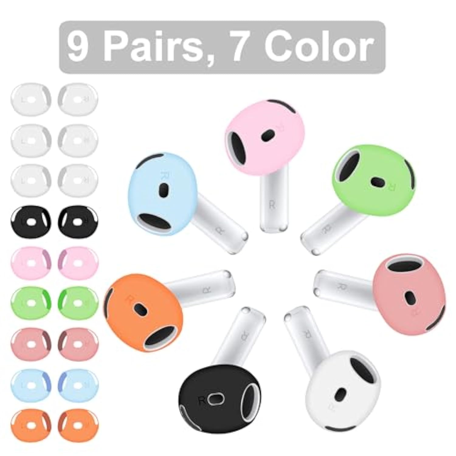 9 Pairs (Fit In Case) Ear Tips Compatible With Airpods 4, Replacement Ultra Thin Slim Silicone Eartips Earbuds Gel Cover Accessories Compatible With Airpods 4Th 2024 - White Multicolor