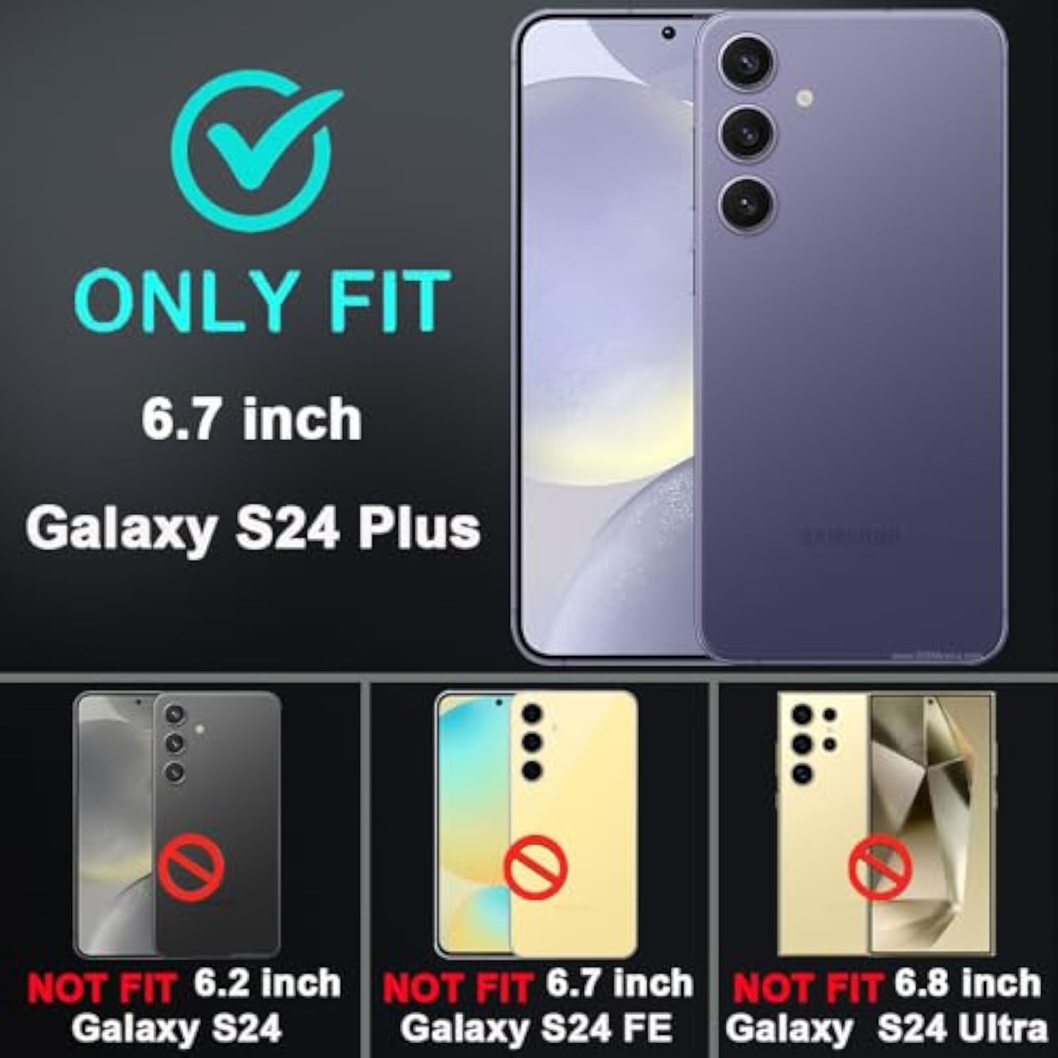 For Samsung Galaxy S24 Plus Case With 2Pcs Tempered Glass Screen Protector And 1Pcs Camera Lens Protector, 3 In 1 Heavy Duty Shockproof/Drop Proof/Dust Proof Case (Blue/Turquoise)