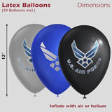 U.S. Air Force Party Balloons - 10 pcs 12 in Latex balloons in Officially Licensed Air Force Logos - Metallic Silver, Blue & Black balloons with 2-color printing both sides Made in Italy -by Havercamp