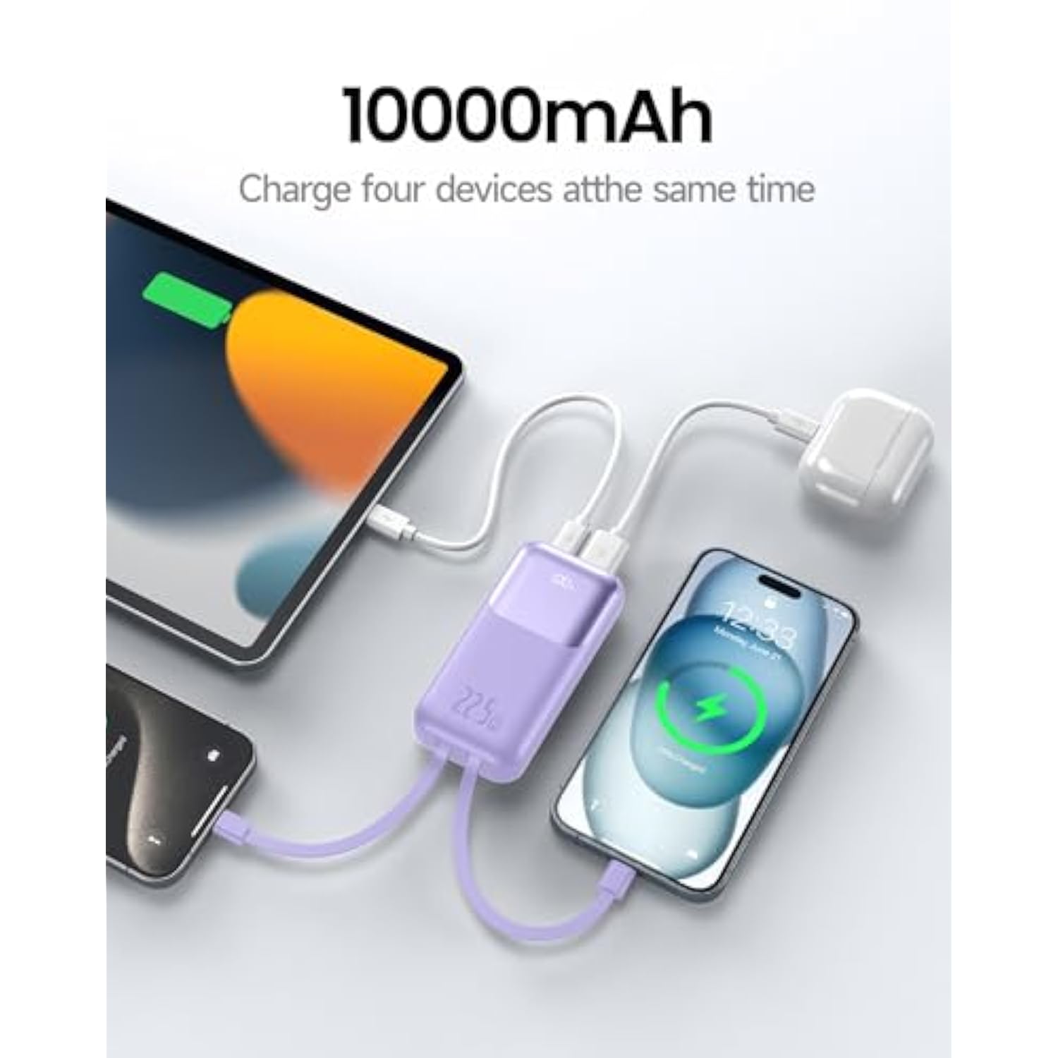10000Mah Portable Charger,Small Phone Charger?Fast Charging Power Bank,Mini External Battery Pack With Built-In Cable, Compatible With Iphone 14/14 Plus/14 Pro/13/13 Mini/13 Pro/12/Samsung